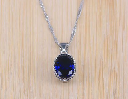 Blue Zircon Bridal Silver 925 Costume Jewelry Sets Women Pendant&Necklace Ring Earrings With Natural Stones - NATASHAHS