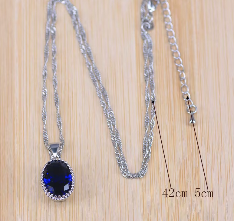 Blue Zircon Bridal Silver 925 Costume Jewelry Sets Women Pendant&Necklace Ring Earrings With Natural Stones - NATASHAHS