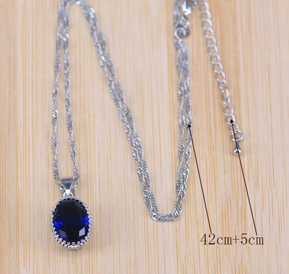 Blue Zircon Bridal Silver 925 Costume Jewelry Sets Women Pendant&Necklace Ring Earrings With Natural Stones - NATASHAHS