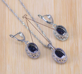 Blue Zircon Bridal Silver 925 Costume Jewelry Sets Women Pendant&Necklace Ring Earrings With Natural Stones