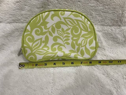 Lime Green and White Leaf Print Cosmetic Case