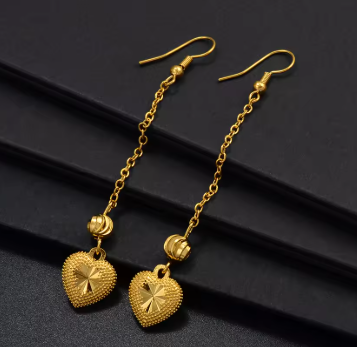 Long Heart Stud Earrings Women Gold Color Jewelry Birthday Party African Arab Ornaments for Mom & Friends