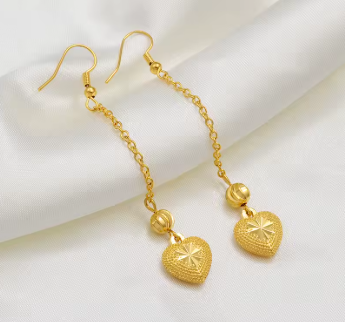Long Heart Stud Earrings Women Gold Color Jewelry Birthday Party African Arab Ornaments for Mom & Friends