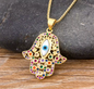 18k real gold plated Luxury Micro Pave Zircon Alam hand Of Fatima pendant - NATASHAHS