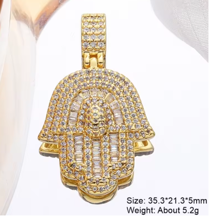 18k real gold plated Luxury Micro Pave Zircon Alam hand Of Fatima pendant - NATASHAHS