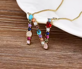 New Arrival Hot Sale Personal Name Letter Necklace Rainbow CZ Initials Alphabet Women Girls Gorgeous Family Jewelry Gift