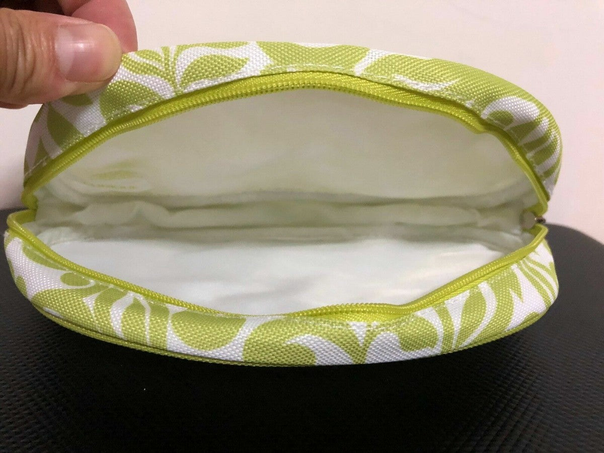 Lime Green and White Leaf Print Cosmetic Case