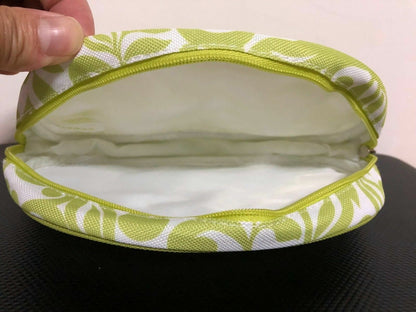 Lime Green and White Leaf Print Cosmetic Case