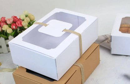 12Pcs White Kraft Paper Packing Box With Transparent Window Candy Cake Boxes Wedding Party Cookie Favor Gifts Box Baby Shower Decor