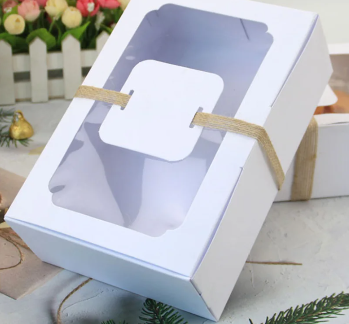 12Pcs White Kraft Paper Packing Box With Transparent Window Candy Cake Boxes Wedding Party Cookie Favor Gifts Box Baby Shower Decor