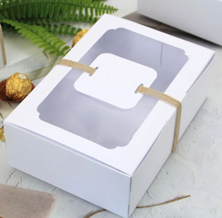 12Pcs White Kraft Paper Packing Box With Transparent Window Candy Cake Boxes Wedding Party Cookie Favor Gifts Box Baby Shower Decor
