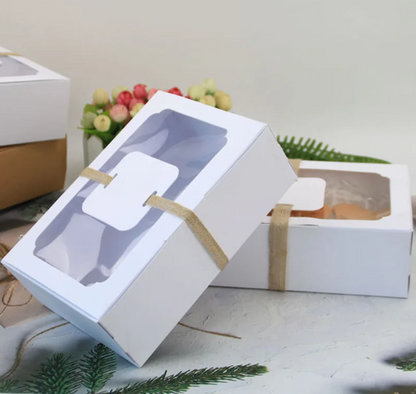 12Pcs White Kraft Paper Packing Box With Transparent Window Candy Cake Boxes Wedding Party Cookie Favor Gifts Box Baby Shower Decor