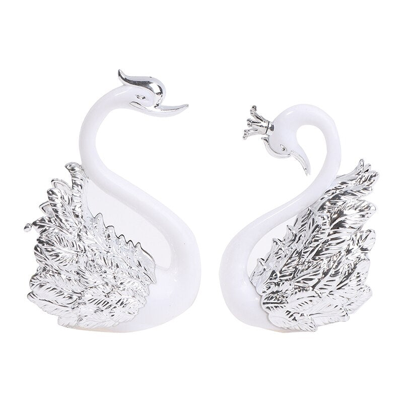 1 Pair Romantic Crown Swan Cake Topper Flamingo Cake Dessert Baking Decor Ornament Birthday Wedding Cake Decoration Supplies - NATASHAHS