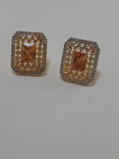 Crystal White stone Gold Plated Elegant Earrings - NATASHAHS