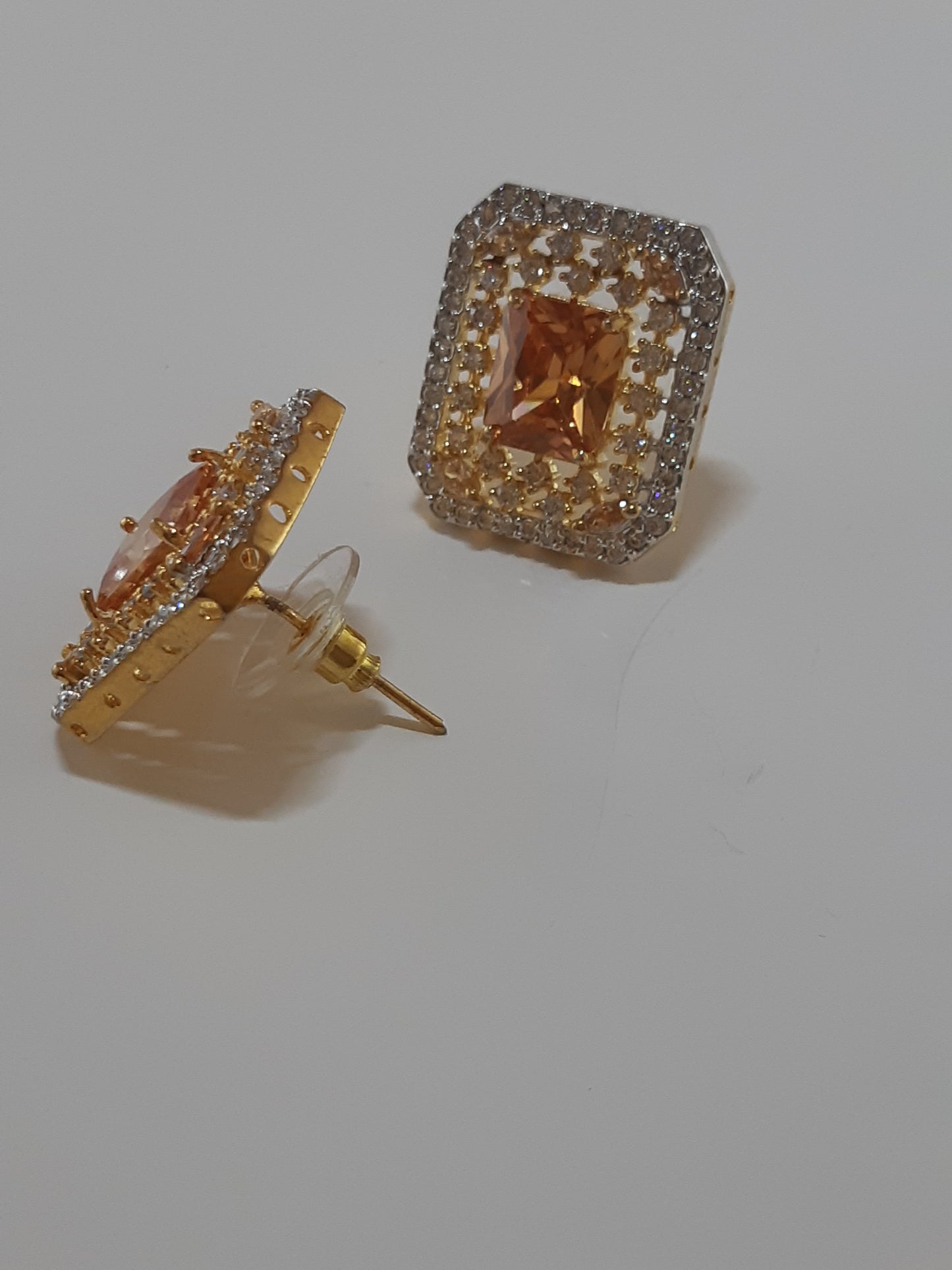 Crystal White stone Gold Plated Elegant Earrings - NATASHAHS