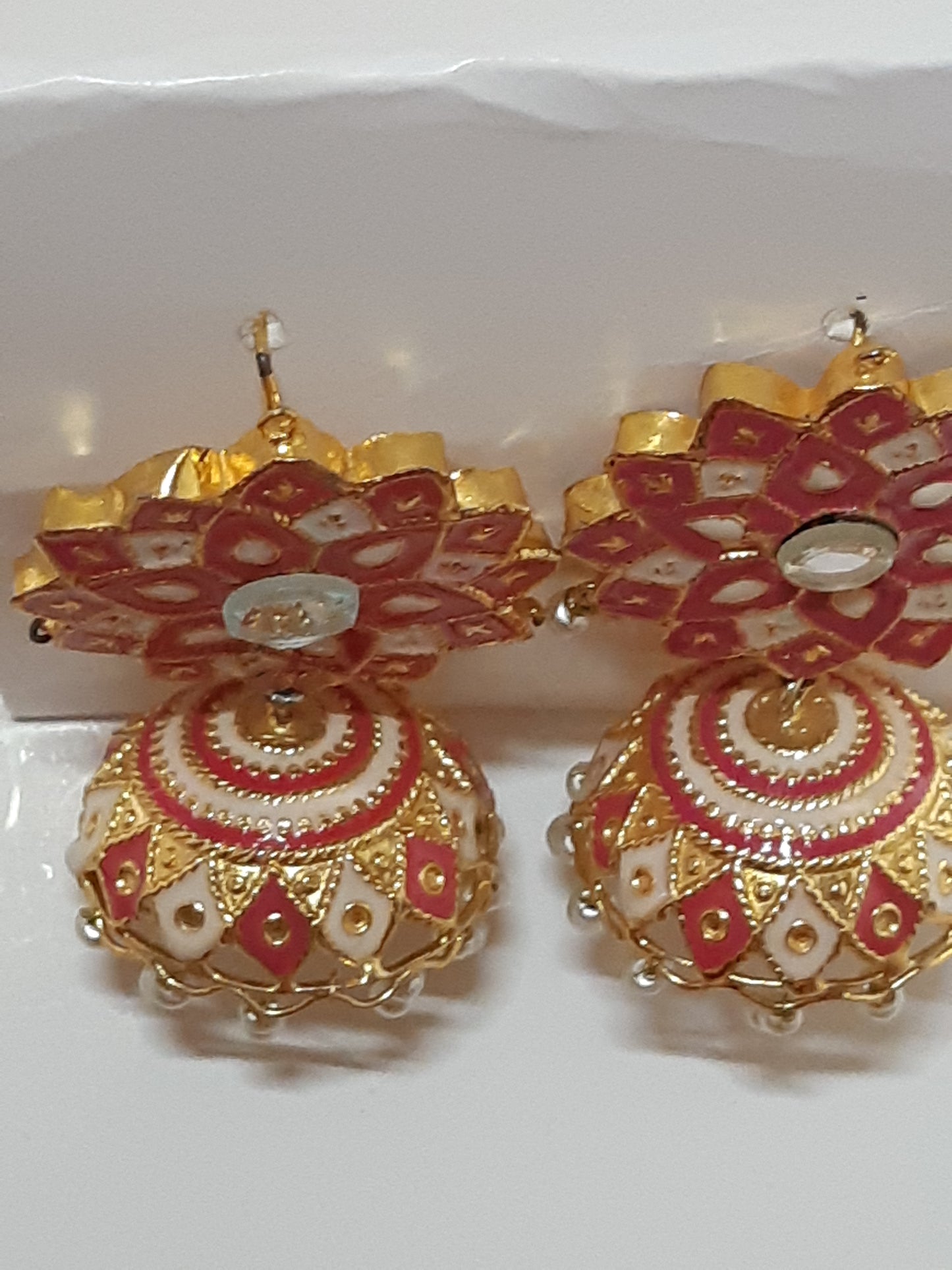 White & pink meena earrings - NATASHAHS