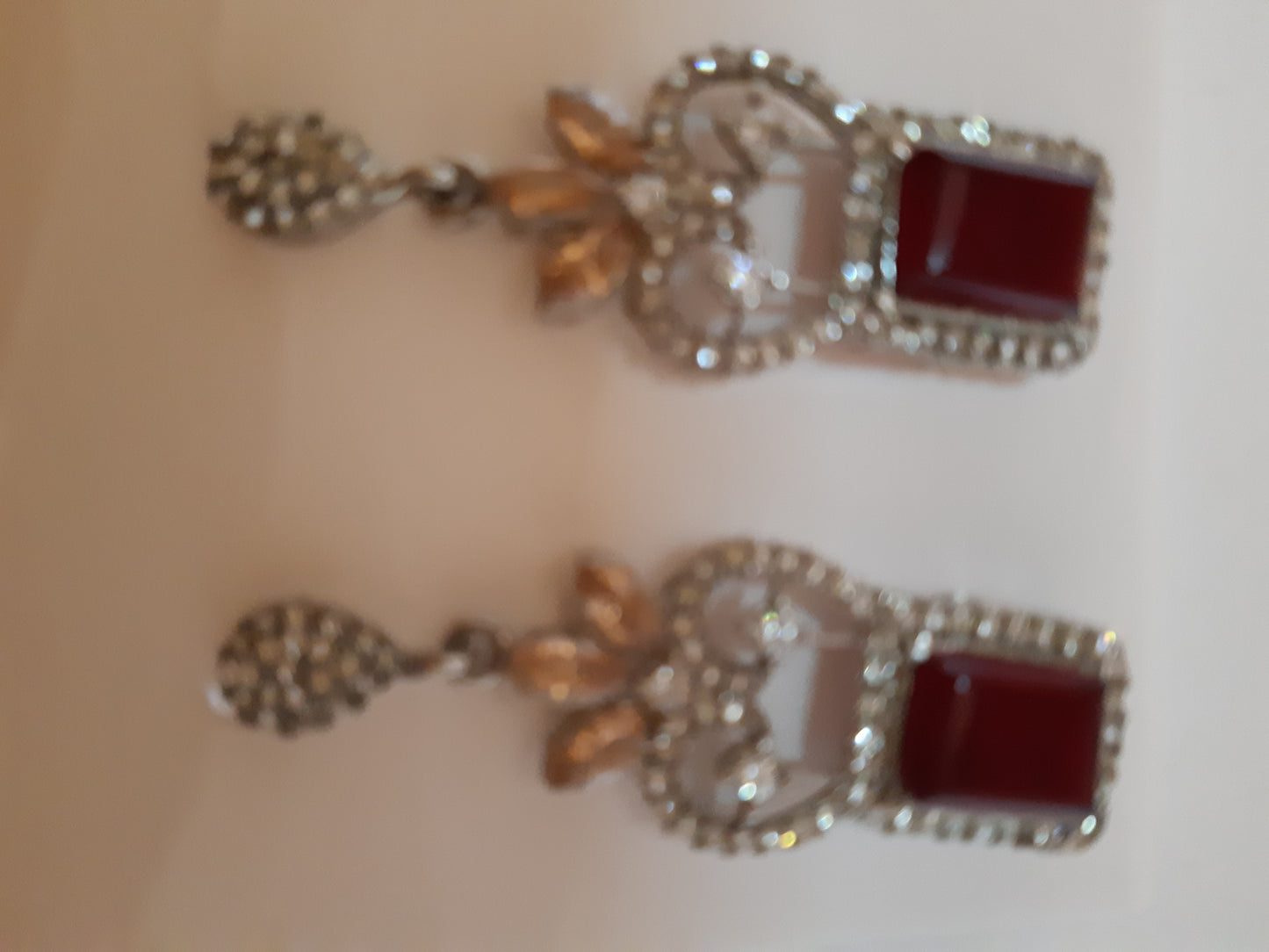 Red Big sized Earrings with silver base - NS-SLVCBG - NATASHAHS