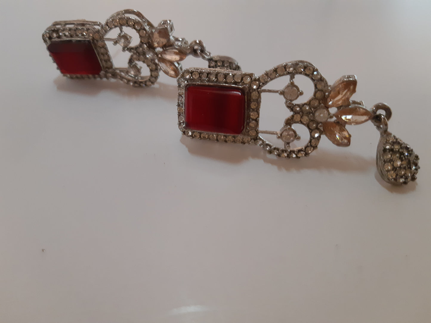 Red Big sized Earrings with silver base - NS-SLVCBG - NATASHAHS