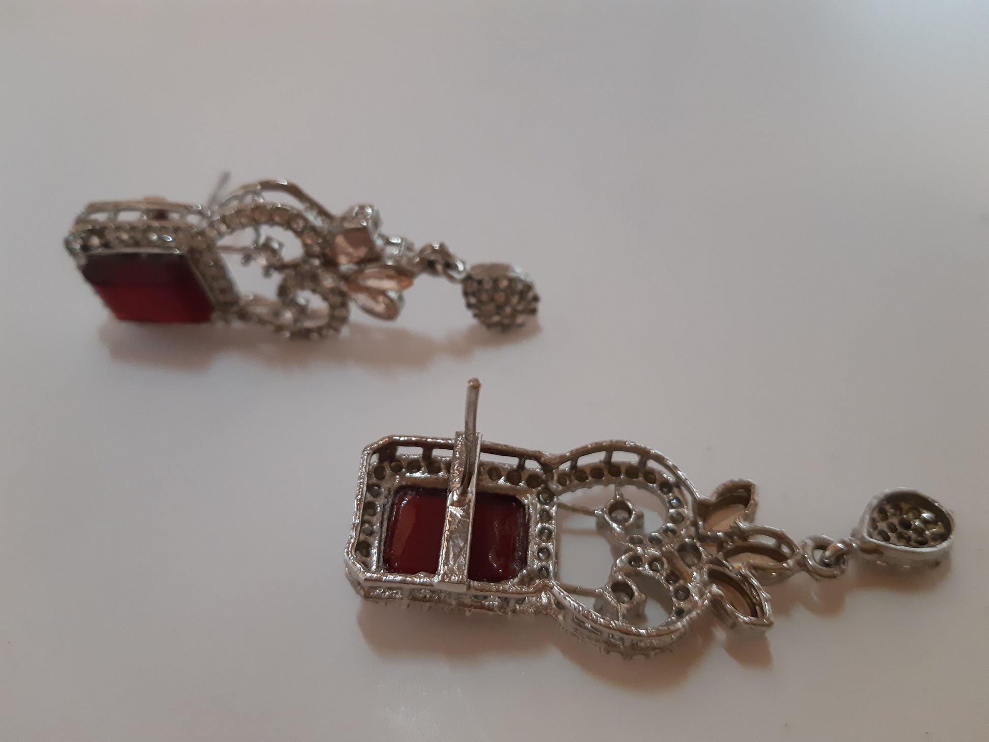 Red Big sized Earrings with silver base - NS-SLVCBG - NATASHAHS