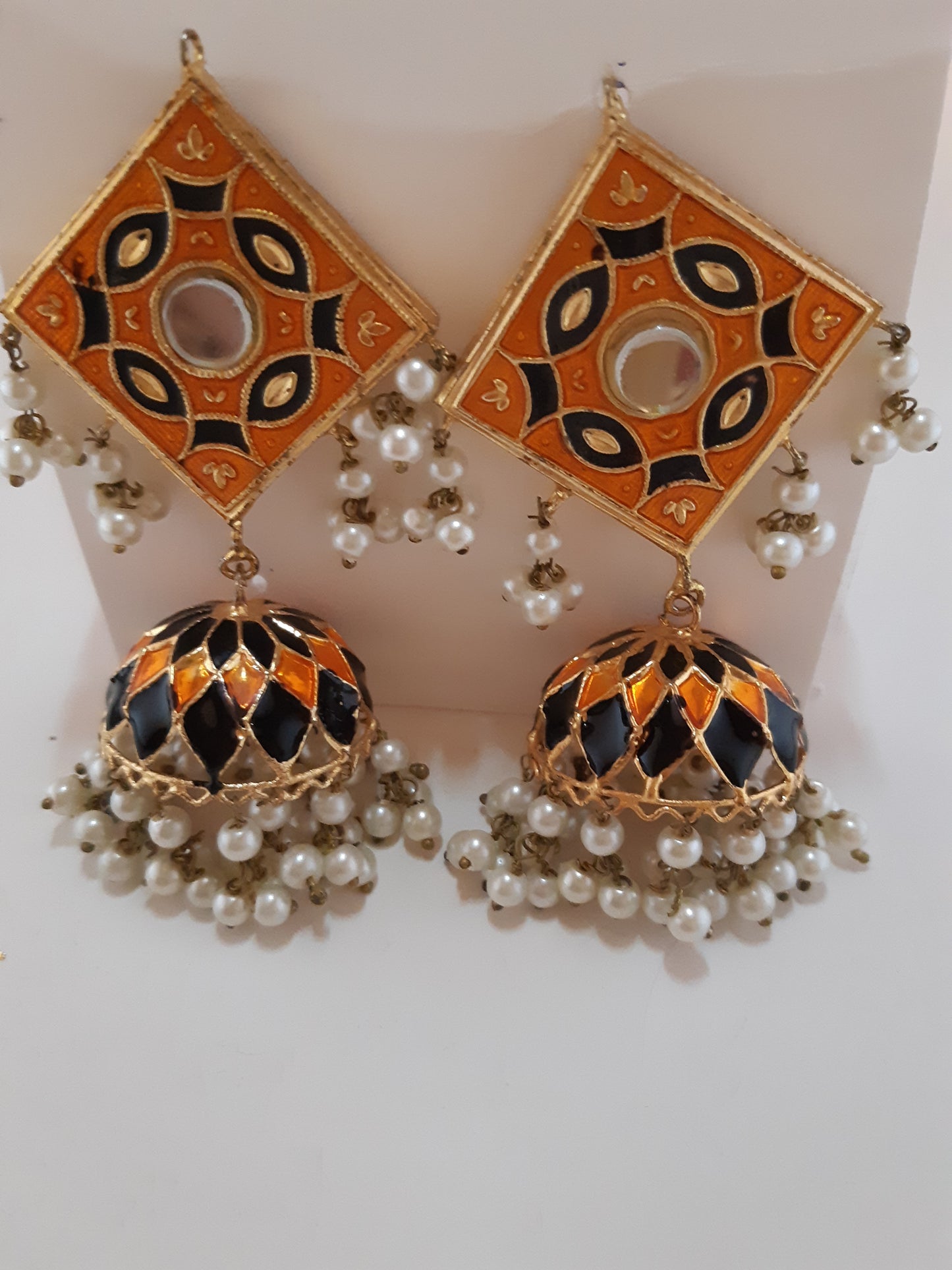Orange & Black meena earrings - NATASHAHS