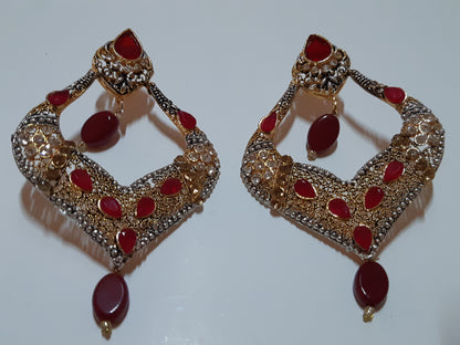 Green stones Spade Style Earrings with Gold-plated Base - NATASHAHS