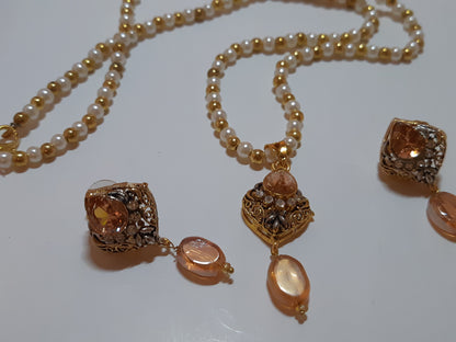 Navy Blue Golden Base Pendant Set - NATASHAHS