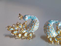 White & Blue Peacock Earrings - NATASHAHS