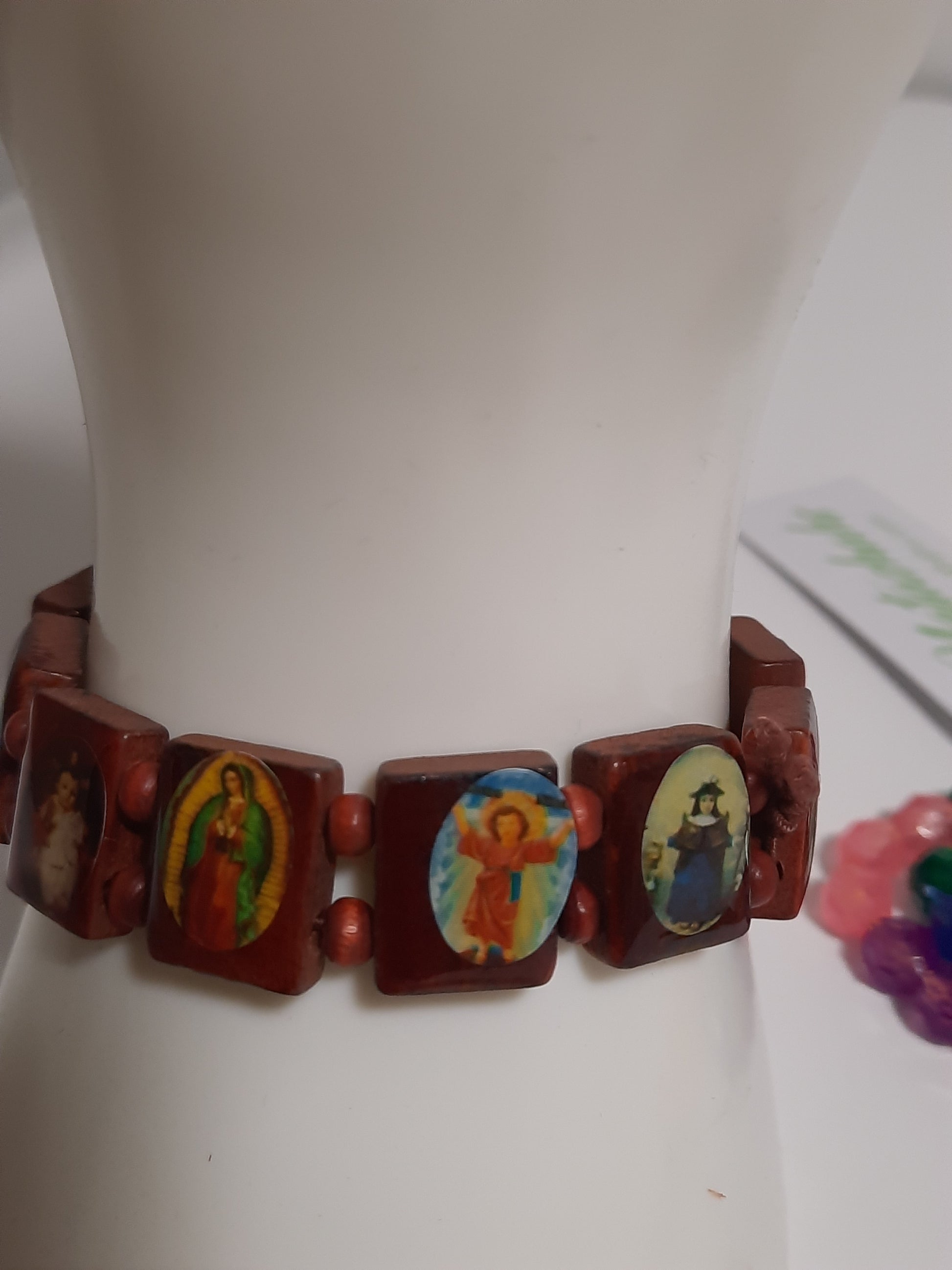 Christianity religious wooden Bracelet with religious pictures hand made barcelet - NATASHAHS