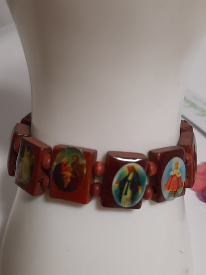 Christianity religious wooden Bracelet with religious pictures hand made barcelet - NATASHAHS