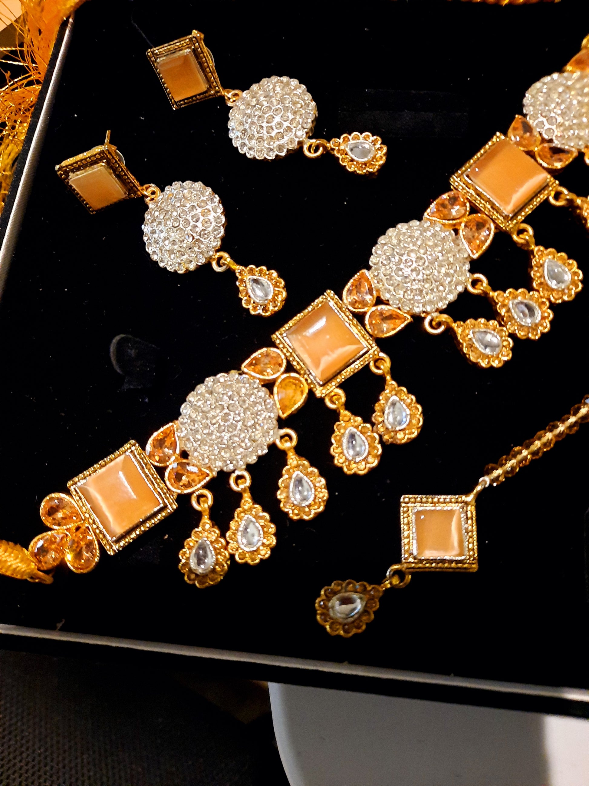 Bridal Jewelry in Golden base with Champaigne precious stones - NATASHAHS