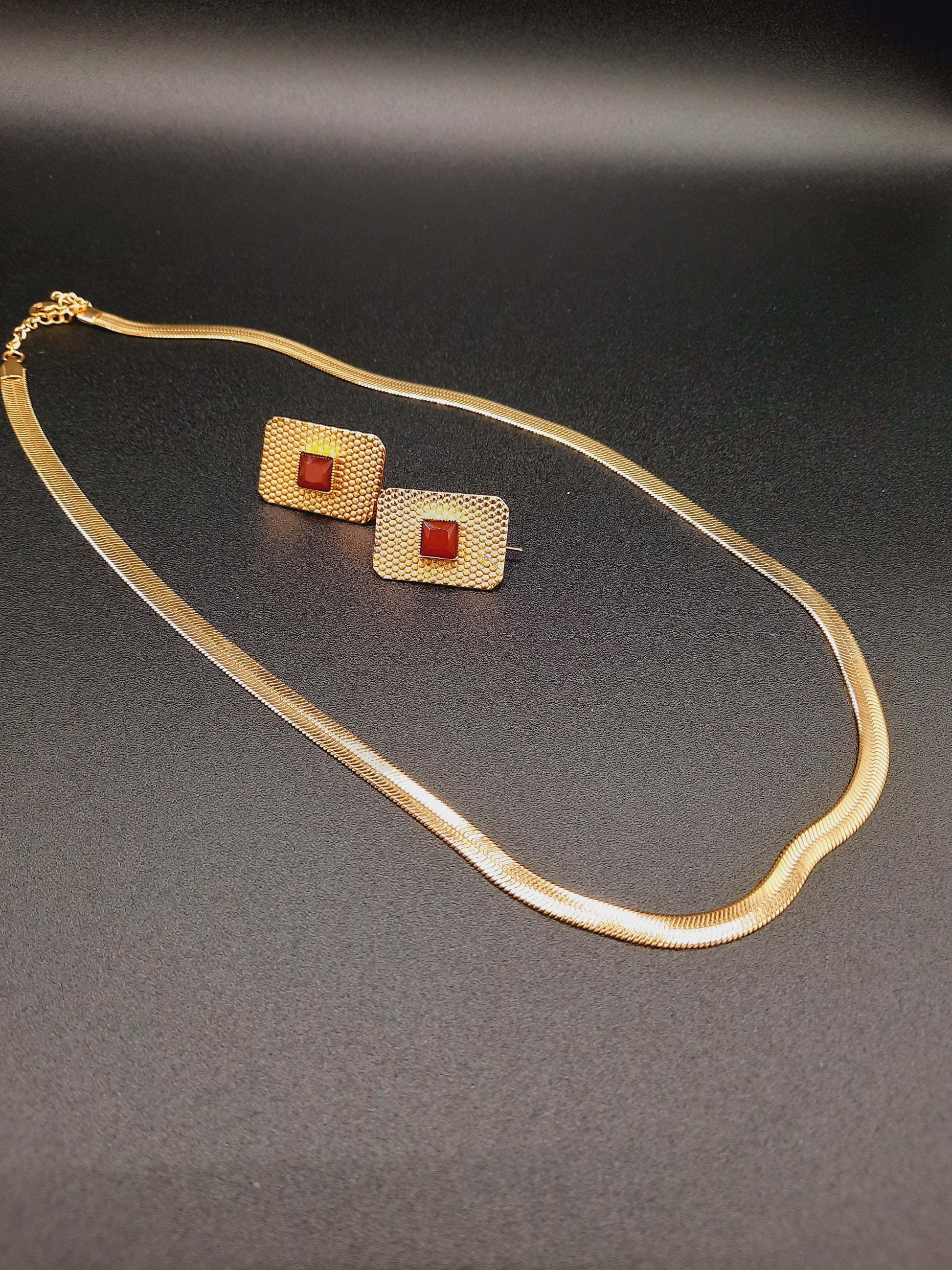 Square flat earrings with waterproof chain necklaces - NATASHAHS