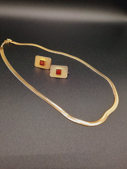 Square flat earrings with waterproof chain necklaces - NATASHAHS