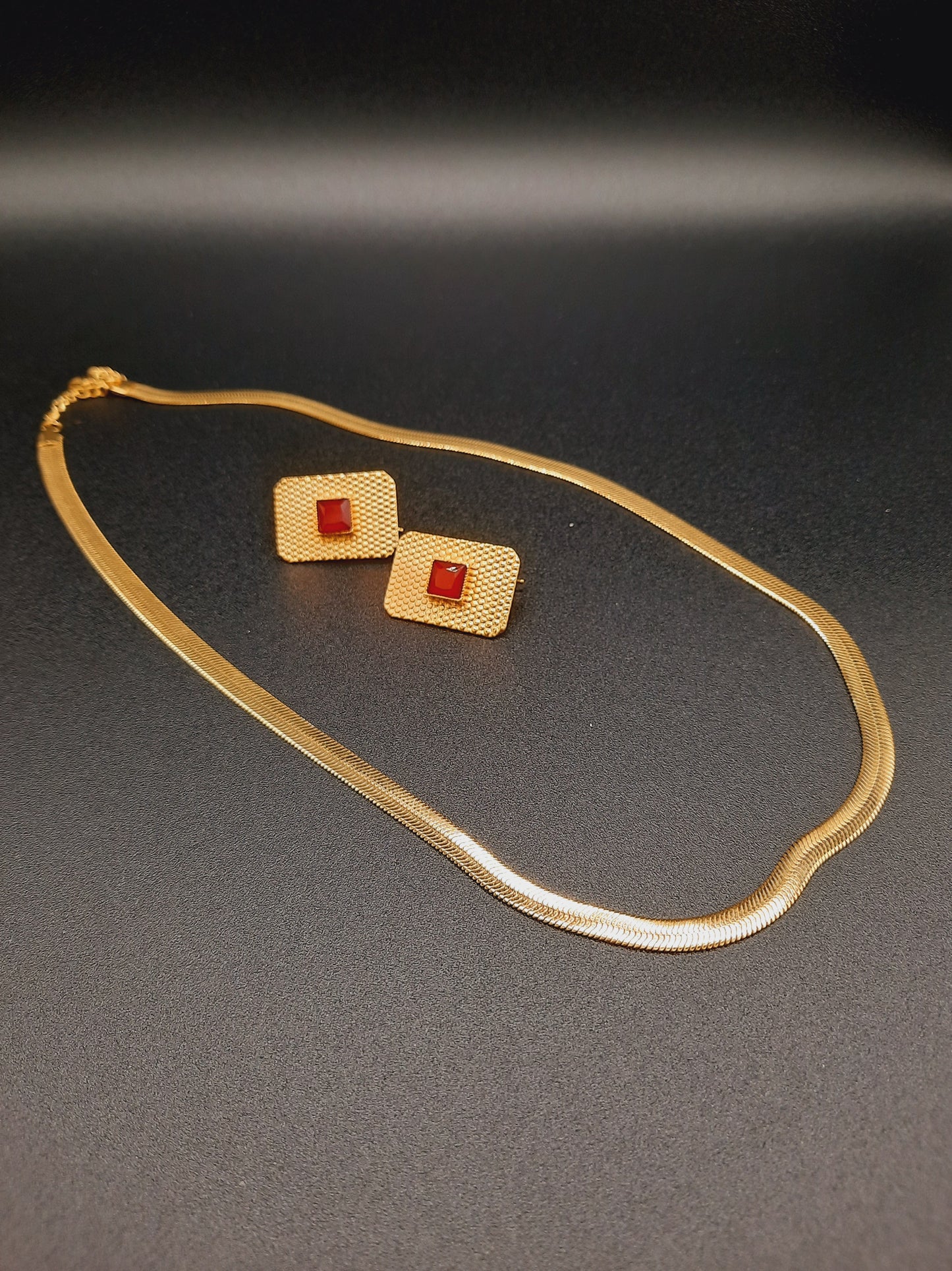 Square flat earrings with waterproof chain necklaces - NATASHAHS