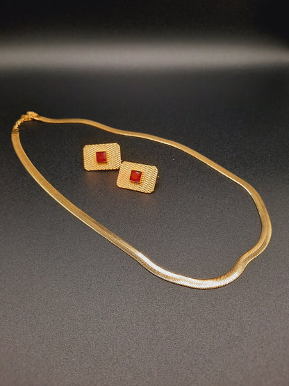 Square flat earrings with waterproof chain necklaces - NATASHAHS