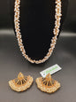 Golden half chrysanthemum gajra beats earrings with heavy beads necklace - NATASHAHS