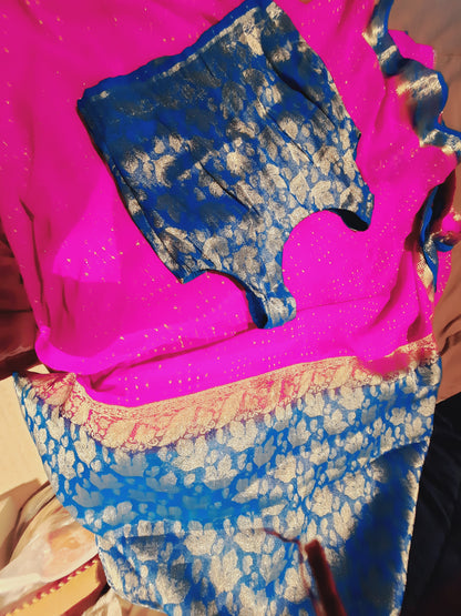 Stitched Banarsi sleeveless indian saree available