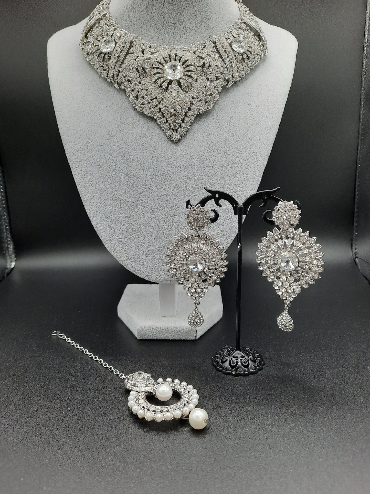 Silver zircon stones bridal jewelry set for wedding party - NATASHAHS