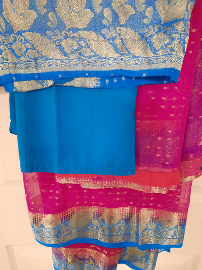 Stitched Banarsi sleeveless indian saree available