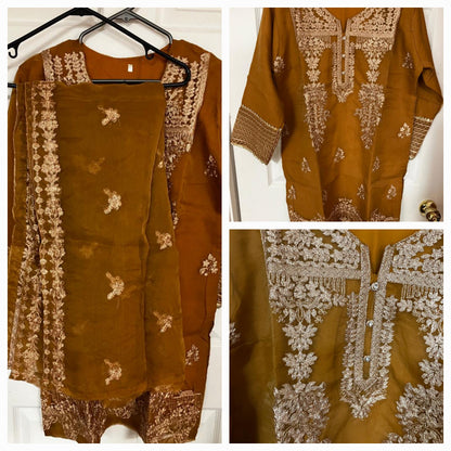 Stitched Net dress for Mehndi Mayon with dupatta shirt and trouser - NATASHAHS