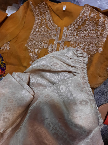 Stitched Net dress for Mehndi Mayon with dupatta shirt and trouser - NATASHAHS