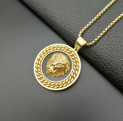 Fashion Personality Animal Lion Head Gold Color Personality Domineering Pendant Necklace for Men Trend Hip Hop Street Jewelry
