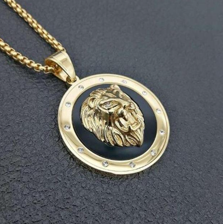 Fashion Personality Animal Lion Head Gold Color Personality Domineering Pendant Necklace for Men Trend Hip Hop Street Jewelry