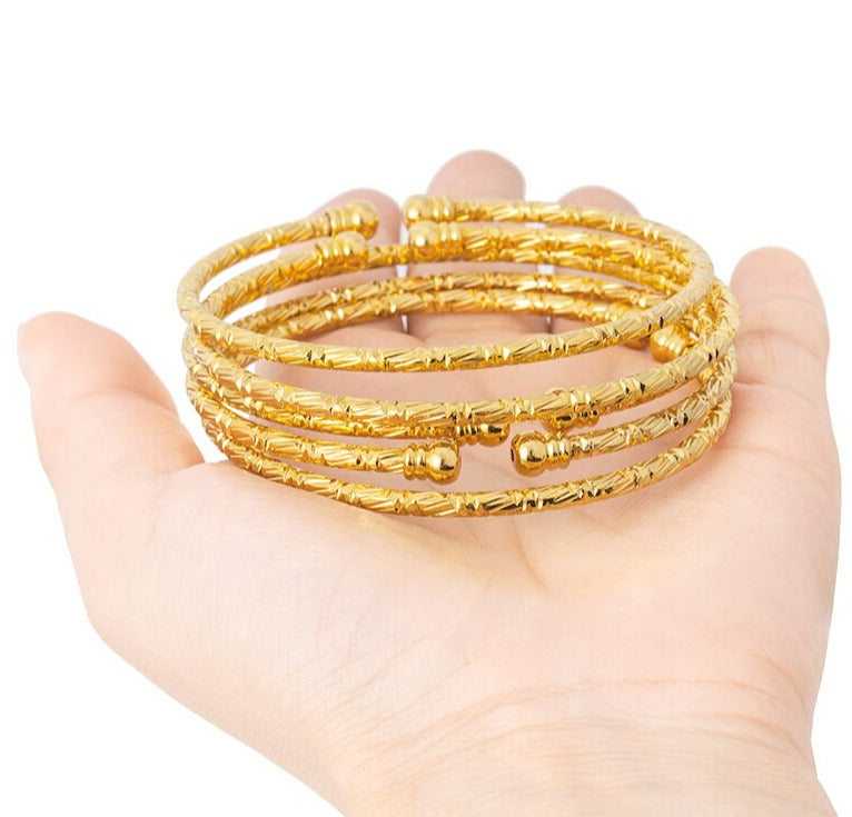 3mm African bangles for woman Ball Dubai bracelet and Bangles Indian Bangles Gold color Middle East Wedding Jewelry Gift