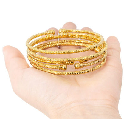 3mm African bangles for woman Ball Dubai bracelet and Bangles Indian Bangles Gold color Middle East Wedding Jewelry Gift