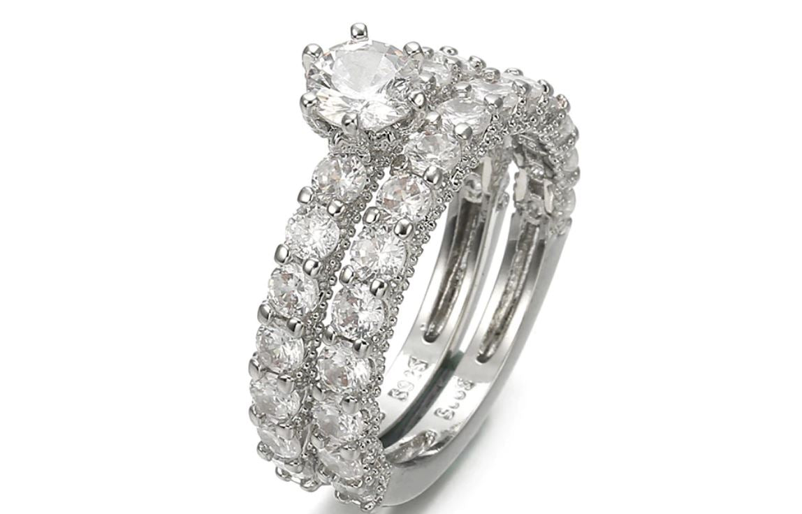 Natashahs Crystal Female Zircon Wedding Ring Set New Fashion Silver color Bridal Ring Jewelry Love Engagement Party Rings For Women - NATASHAHS