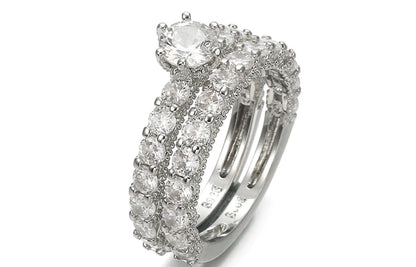 Natashahs Crystal Female Zircon Wedding Ring Set New Fashion Silver color Bridal Ring Jewelry Love Engagement Party Rings For Women - NATASHAHS