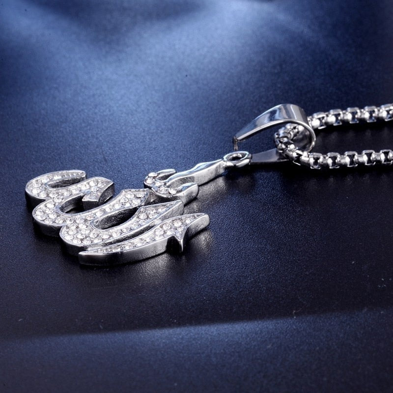 Arab Islamic Muslim Rune Shape Pendant Necklace Women's Necklace Crystal Inlaid Pendant Religious Rune Amulet Accessory Jewelry