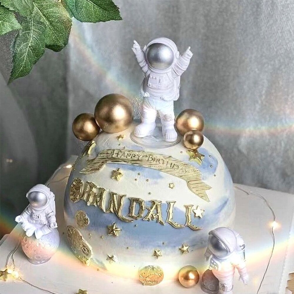 Astronaut Cake Decoration Universe Space Theme Cake Toppers Sprinkles Cakes Baking Ornaments For Kid Boy Birthday Party Supplies - NATASHAHS
