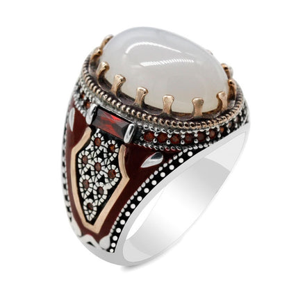 Classic Fashion Rings for Men Silver Color Knight Ring Luxury Domineering White Stone Zircon Inlay Punk Ring Party Jewelry Gift - NATASHAHS