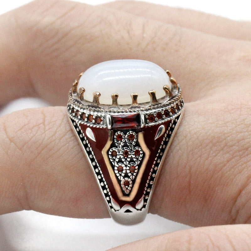Classic Fashion Rings for Men Silver Color Knight Ring Luxury Domineering White Stone Zircon Inlay Punk Ring Party Jewelry Gift - NATASHAHS